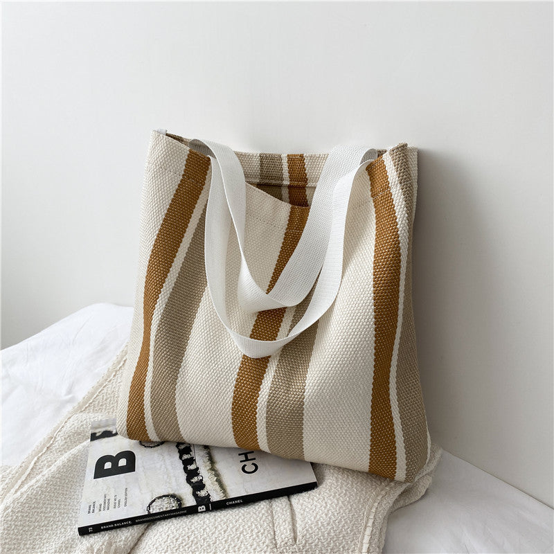 Fashion Simple Retro Striped Canvas Shoulder Bag