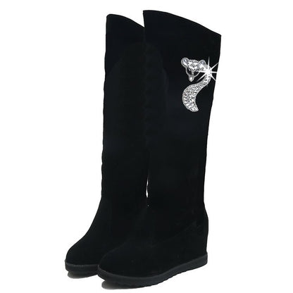 Inner Heightening Sleeve Women's Boots With Rhinestone Decoration