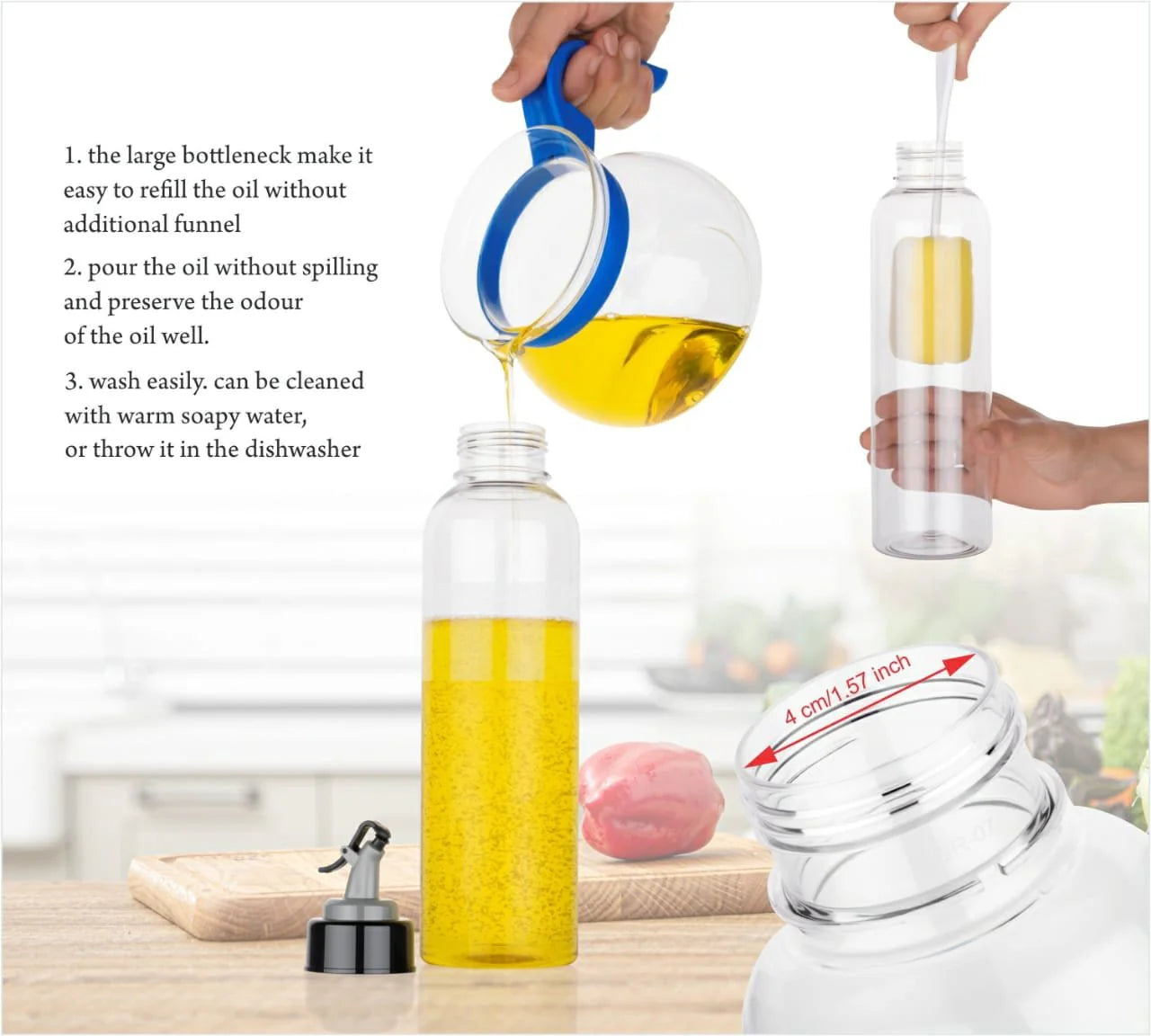 1LTR OIL DISPENSERWITH LID - CLEAR, DRIP FREE SPOUT, CONTROLLED USE PRODUCT CODE (GMG0001013)