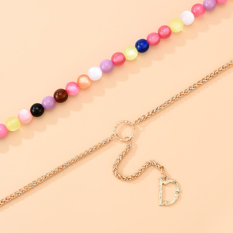 Sime Style Rainbow Round Bead Chain Necklace