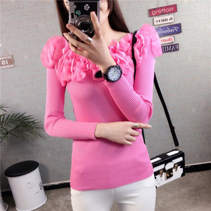 One-line Neck Strapless Short Sexy Long-sleeved Slim Knit Sweater