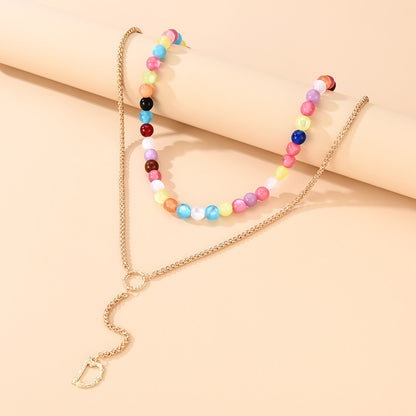 Sime Style Rainbow Round Bead Chain Necklace