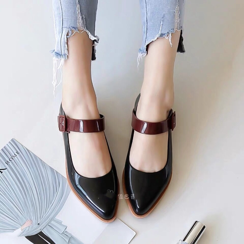 Pointed Toe Color-block Buckle Flat Women's Shoes