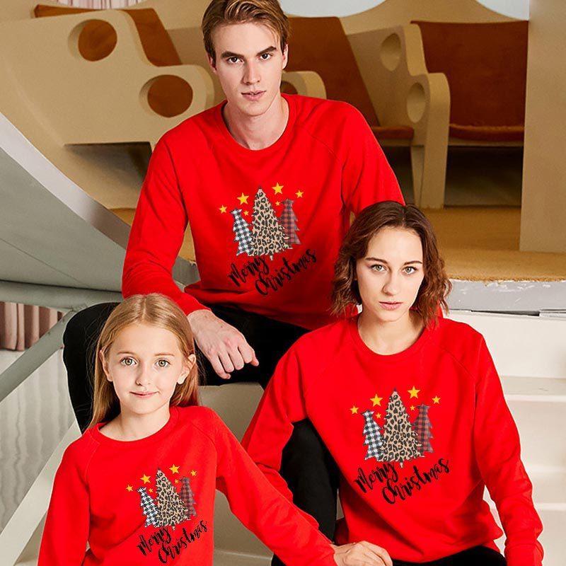 A Family Of Three Family Wear Celebrating Christmas Tree Letter Printing