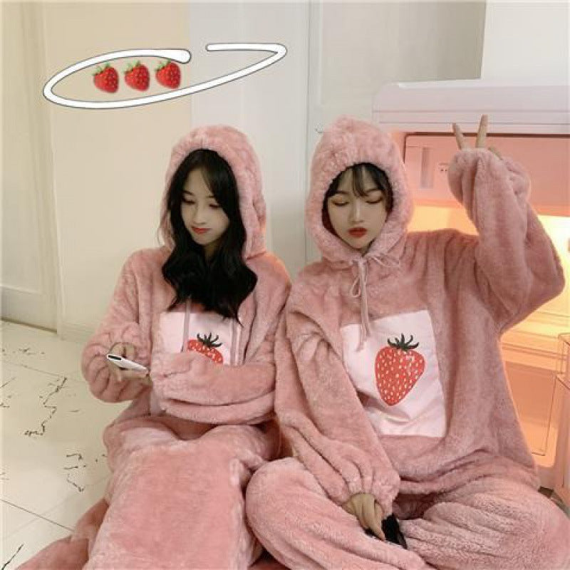 Cute Hooded Pajamas Women Fall And Winter Loose Can Be Worn Outside