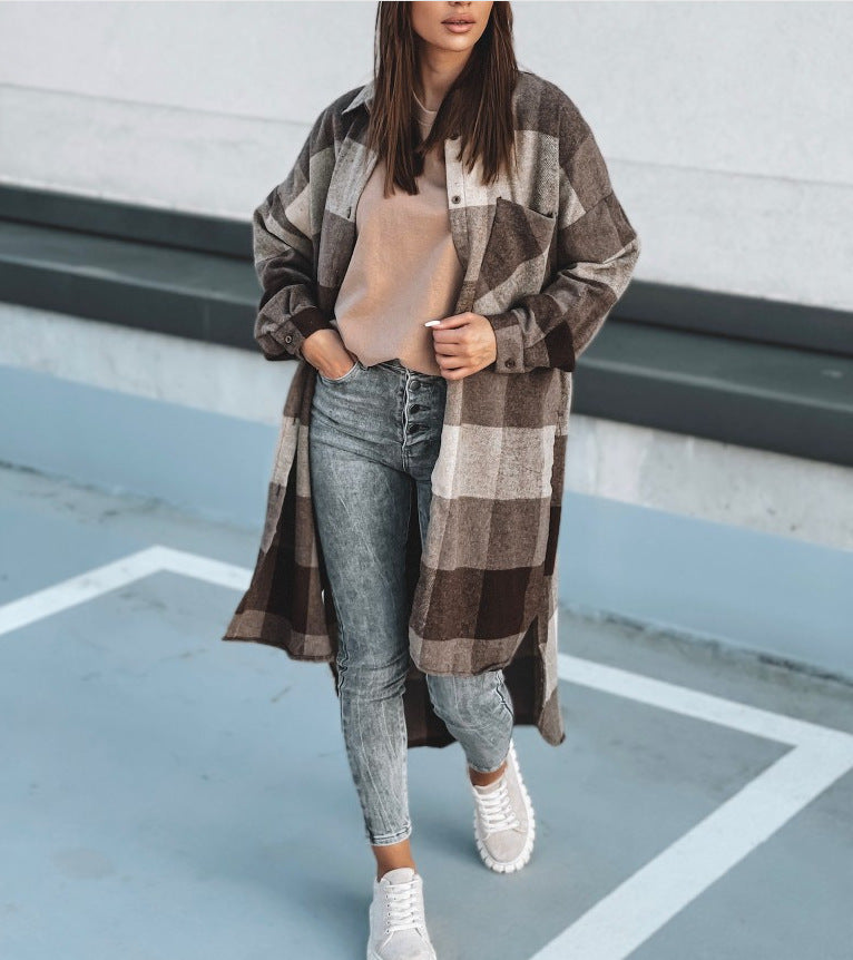 Plaid Single-breasted Casual Shirt Jacket