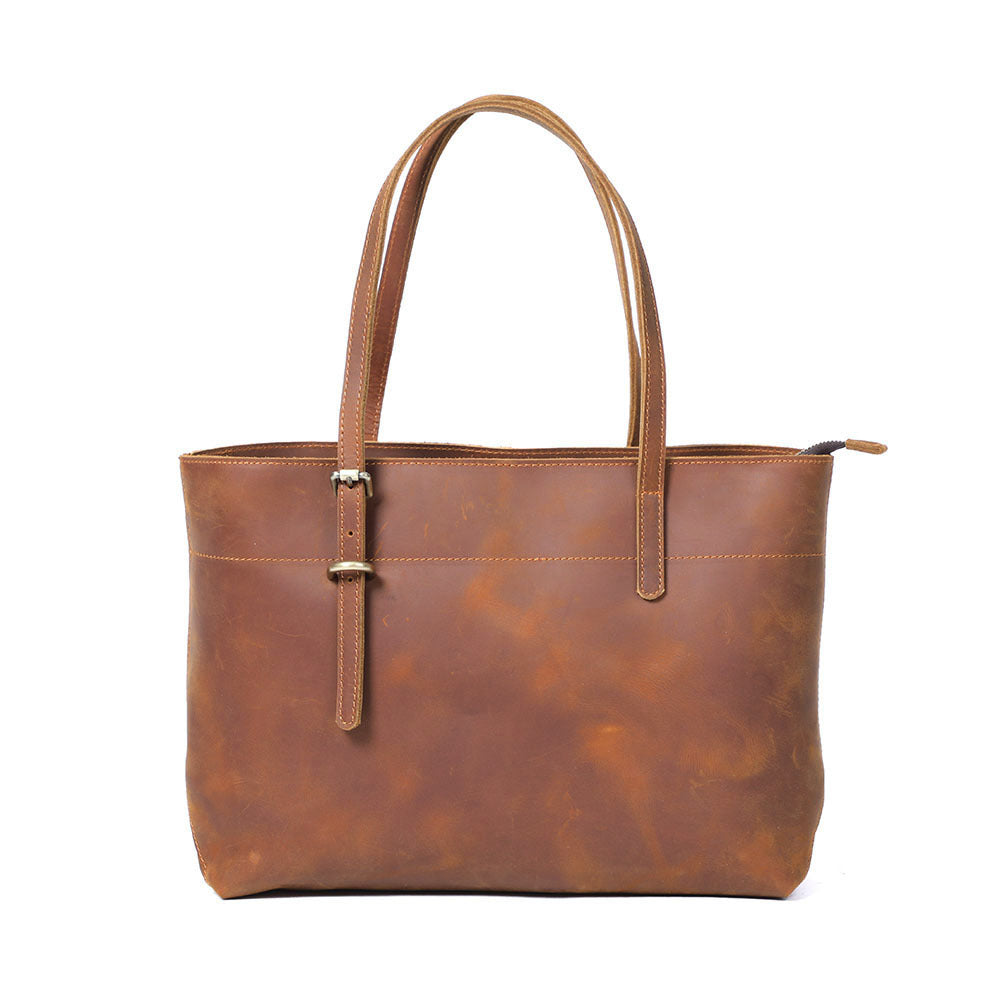 Simple First Layer Cowhide Tote Bag Retro Ladies Shoulder Bag