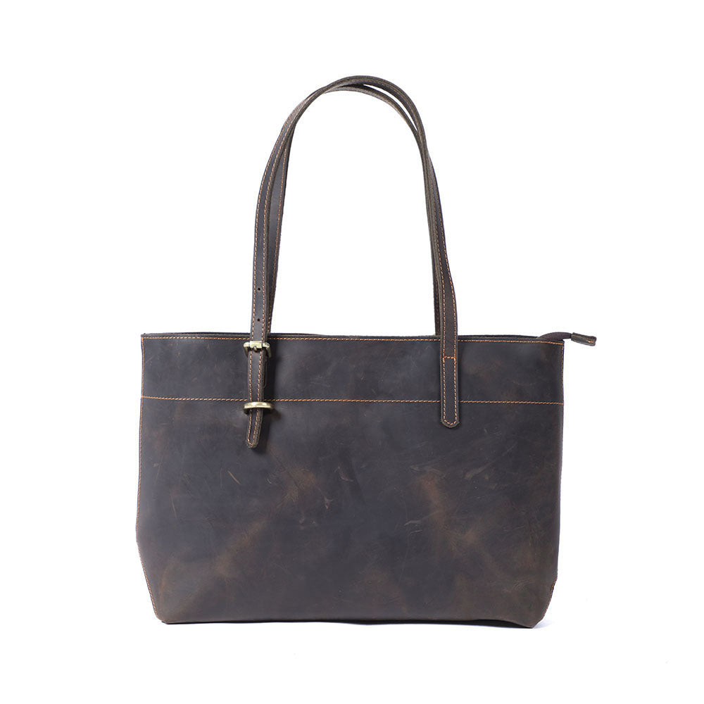 Simple First Layer Cowhide Tote Bag Retro Ladies Shoulder Bag