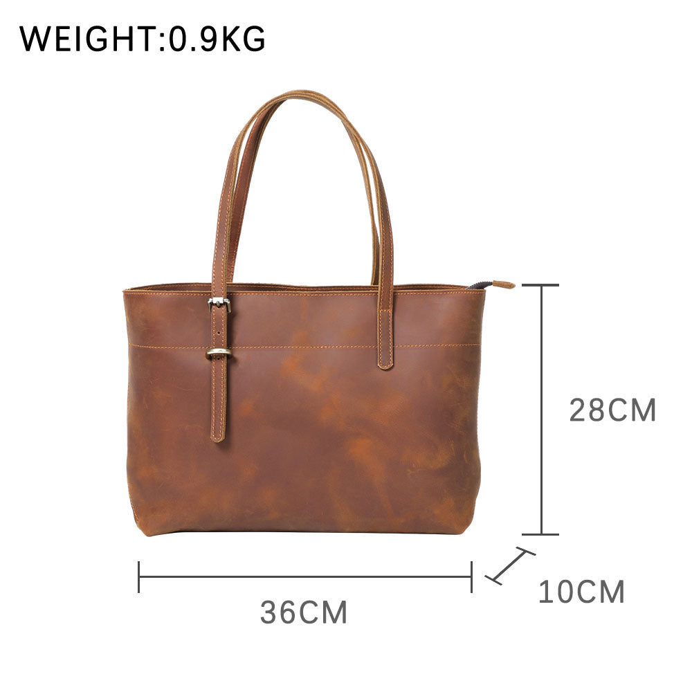 Simple First Layer Cowhide Tote Bag Retro Ladies Shoulder Bag