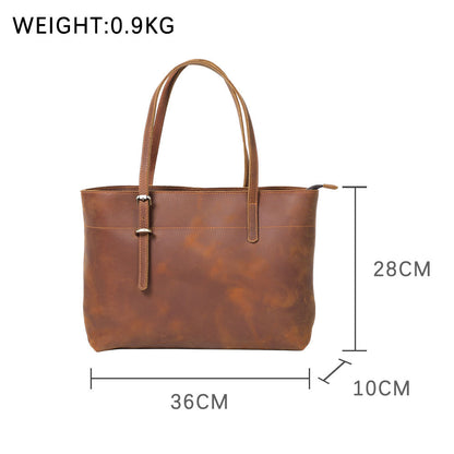 Simple First Layer Cowhide Tote Bag Retro Ladies Shoulder Bag