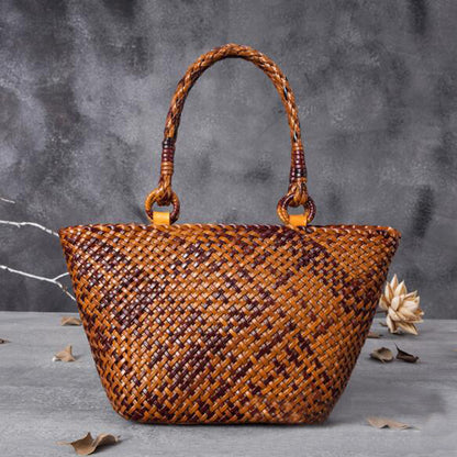 Hand-woven Leather Handbag Hollow Vegetable Basket Bag