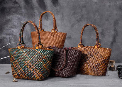 Hand-woven Leather Handbag Hollow Vegetable Basket Bag