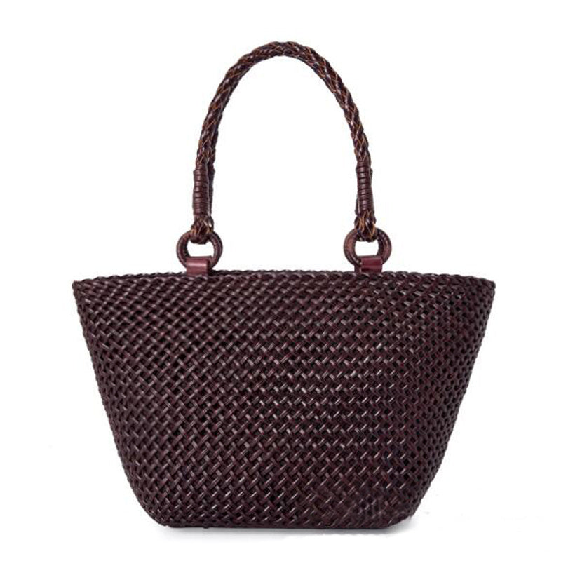 Hand-woven Leather Handbag Hollow Vegetable Basket Bag