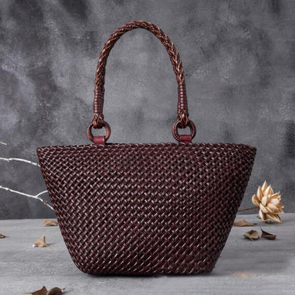 Hand-woven Leather Handbag Hollow Vegetable Basket Bag