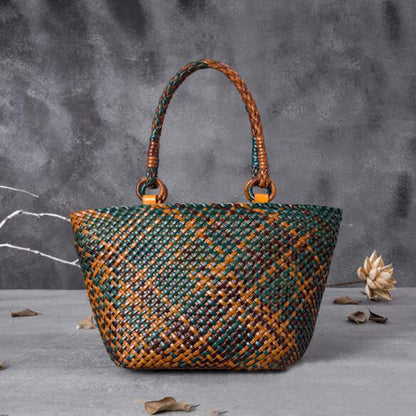 Hand-woven Leather Handbag Hollow Vegetable Basket Bag