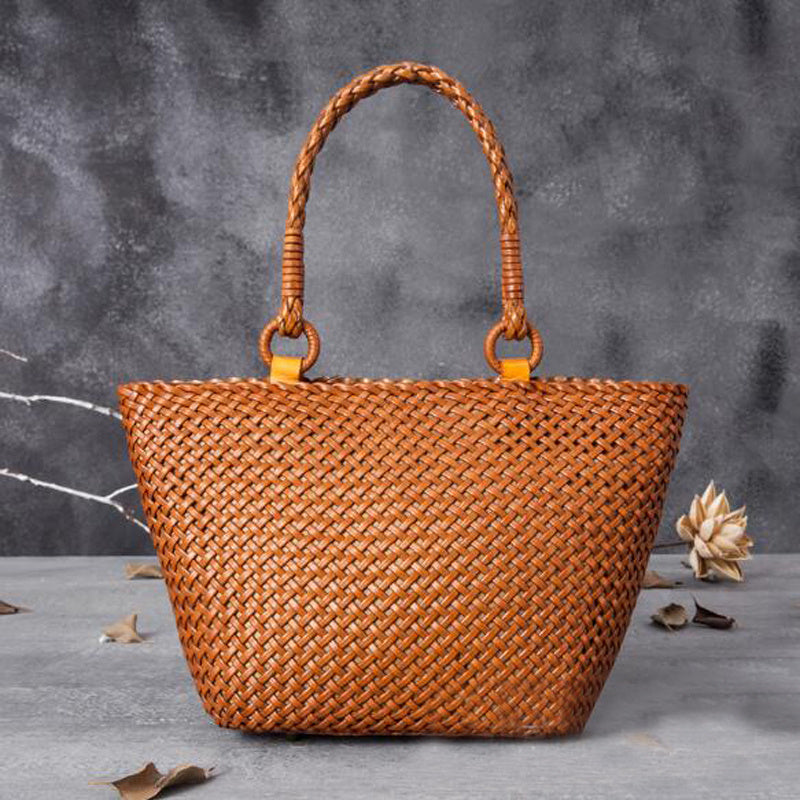 Hand-woven Leather Handbag Hollow Vegetable Basket Bag