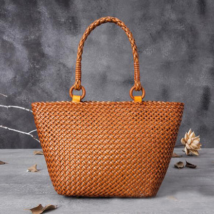 Hand-woven Leather Handbag Hollow Vegetable Basket Bag