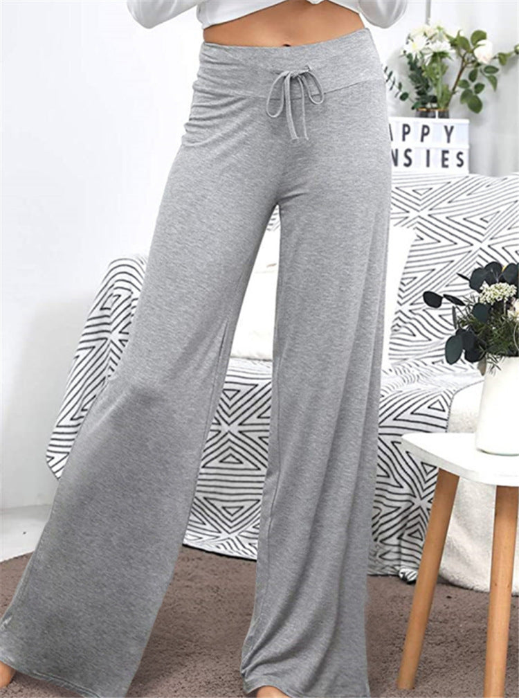 Loose Wide Leg High Waist Elastic Slacks In Solid Color