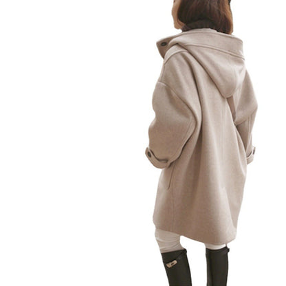 Autumn New Korean Style Hooded Cotton Addition Thick Woolen Coat Women