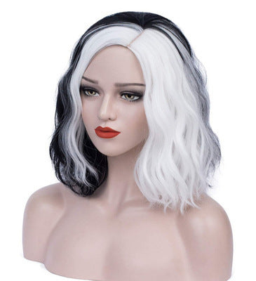 Black And White Medium Long Curly Wig