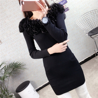 One-line Neck Strapless Short Sexy Long-sleeved Slim Knit Sweater