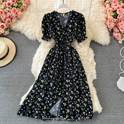 Waist Slimming Single Breasted Chiffon Dress