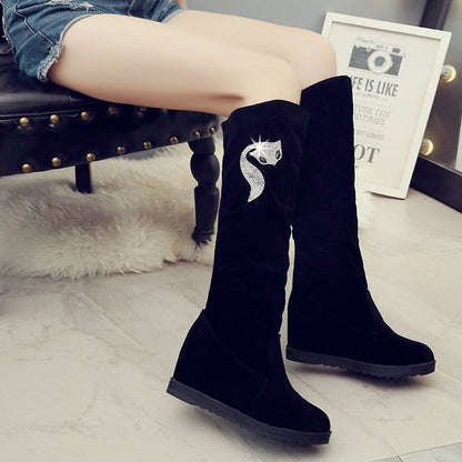 Inner Heightening Sleeve Women's Boots With Rhinestone Decoration