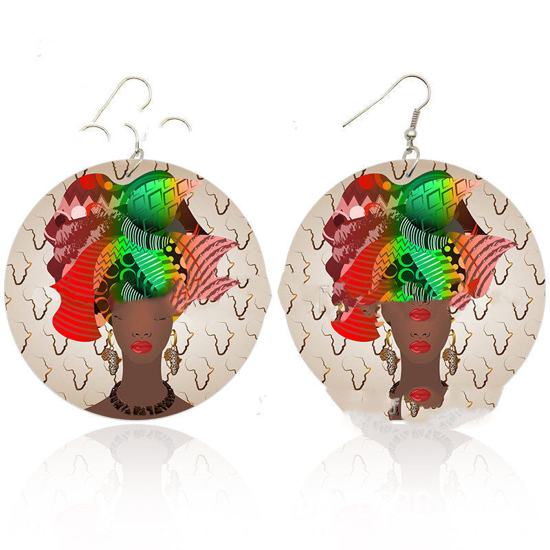 Exaggerated African Wooden Earrings Pattern Series Double-sided Printing