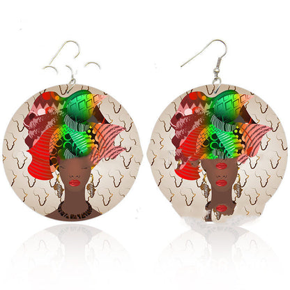 Exaggerated African Wooden Earrings Pattern Series Double-sided Printing