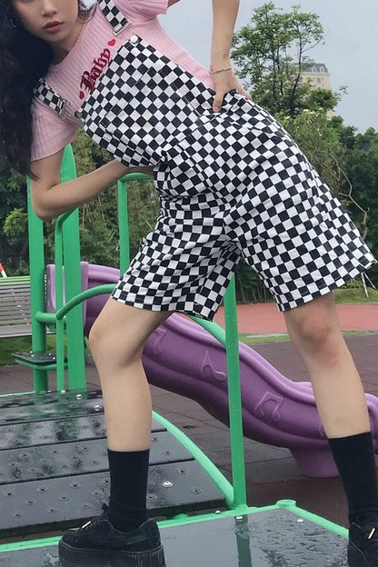 Black And White Checkerboard Checker Strap Shorts