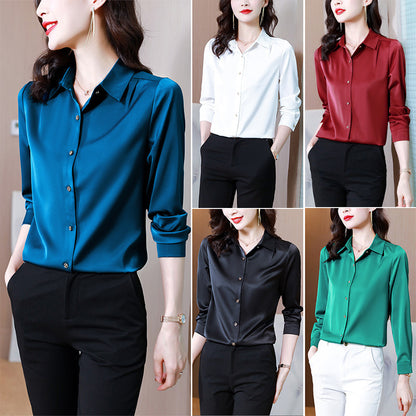 Silk Long-sleeved Shirt Women's Metal Button Temperament Commuter Top