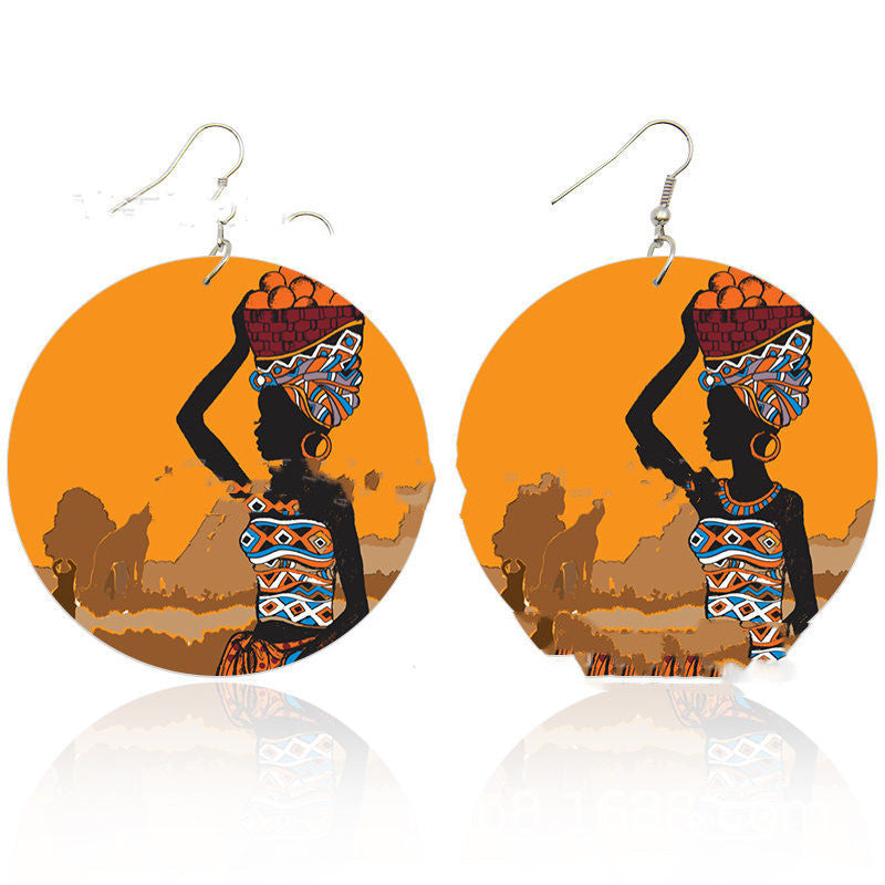 Exaggerated African Wooden Earrings Pattern Series Double-sided Printing