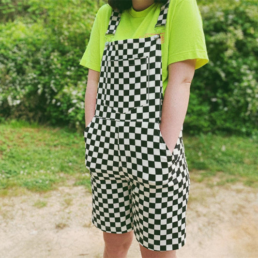 Black And White Checkerboard Checker Strap Shorts