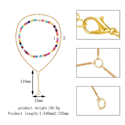 Sime Style Rainbow Round Bead Chain Necklace