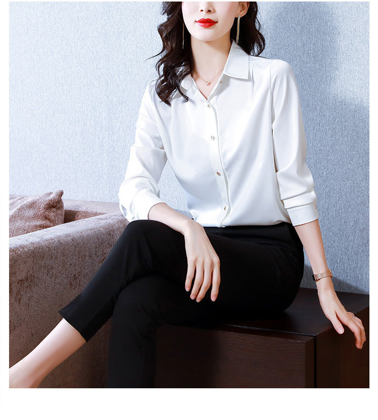 Silk Long-sleeved Shirt Women's Metal Button Temperament Commuter Top