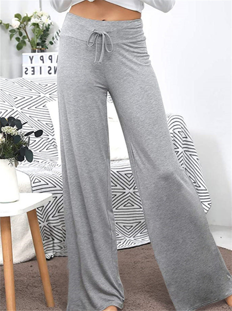 Loose Wide Leg High Waist Elastic Slacks In Solid Color