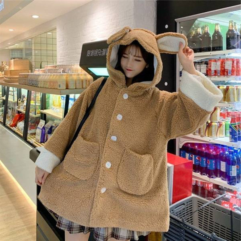 Fashion Winter Bear Ears Bear Tail Lamb Velvet Cute Loose Coat