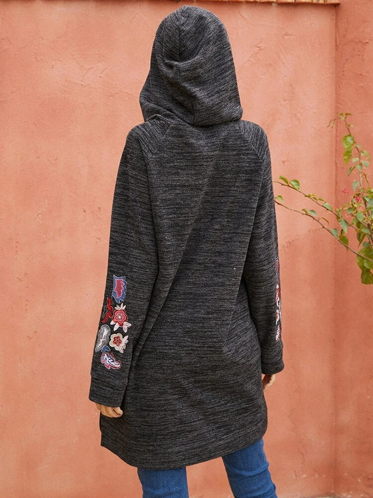 Hooded Knitted Sweater Casual Mid Length Long Sleeved Top