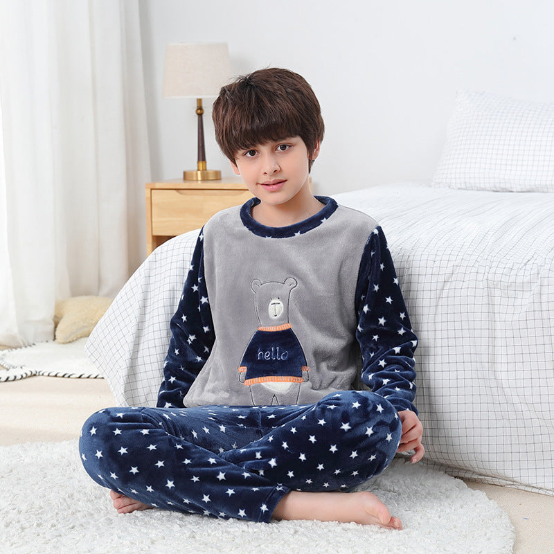 Children's Pajamas Autumn And Winter Cartoon Round Neck Suit