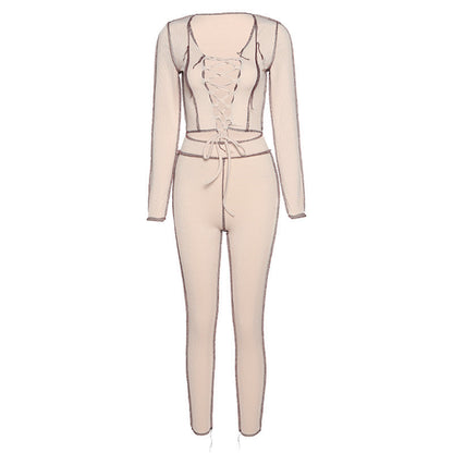 Sexy Hollow Tie Fashion High Waist Skinny Suit