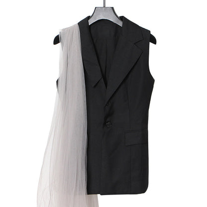 Mesh Paneled Mid-length Vest Suit Jacket