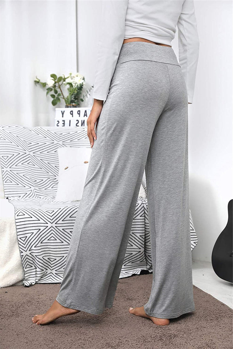 Loose Wide Leg High Waist Elastic Slacks In Solid Color