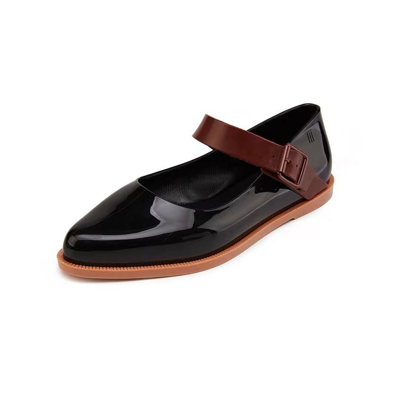 Pointed Toe Color-block Buckle Flat Women's Shoes