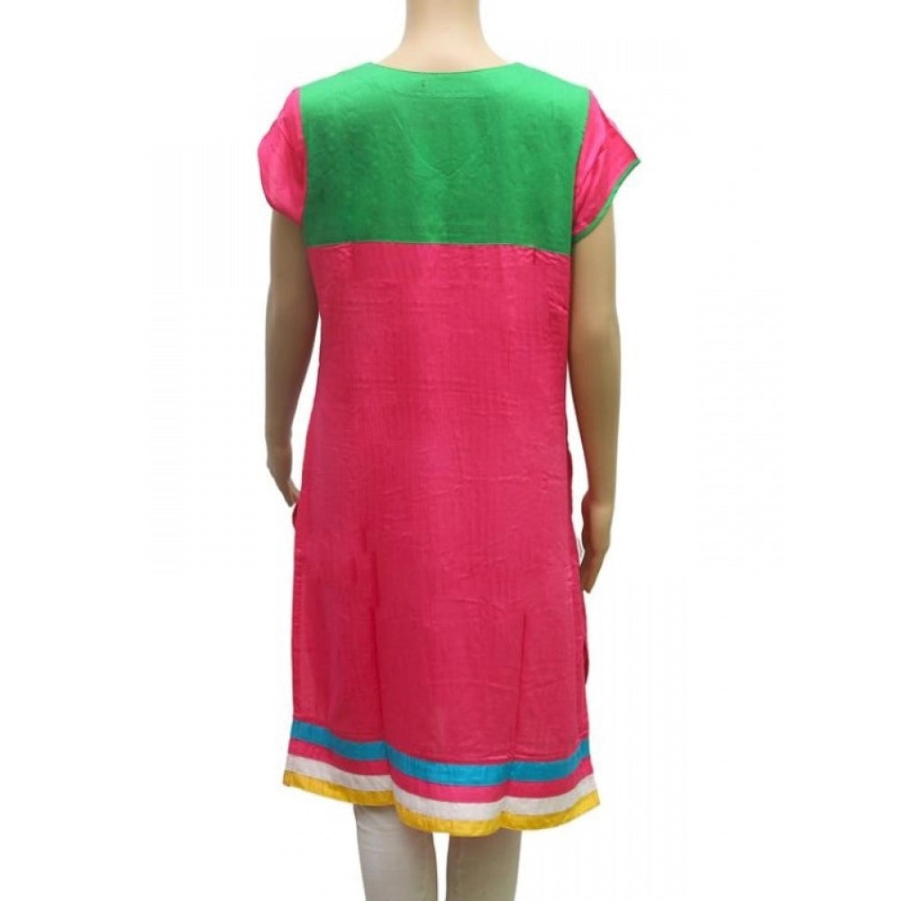 Generic Women's Rayon Kurtis (Pink, Green, L)