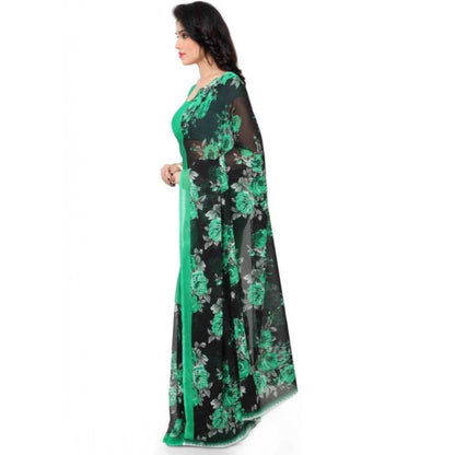 Printed Faux Georgette Green Color Saree