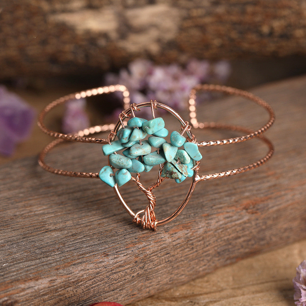 Ladies Rose Gold Copper Wire Wound Natural Turquoise