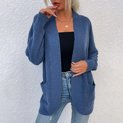 Women's Knitted Sweater Hem Curved Pocket Sweater Women's Jacket