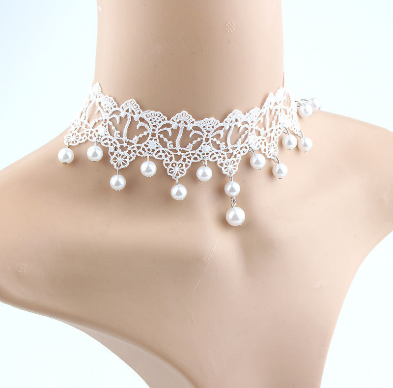 Fashion Bridal Jewelry White Lace Hanging Pearls