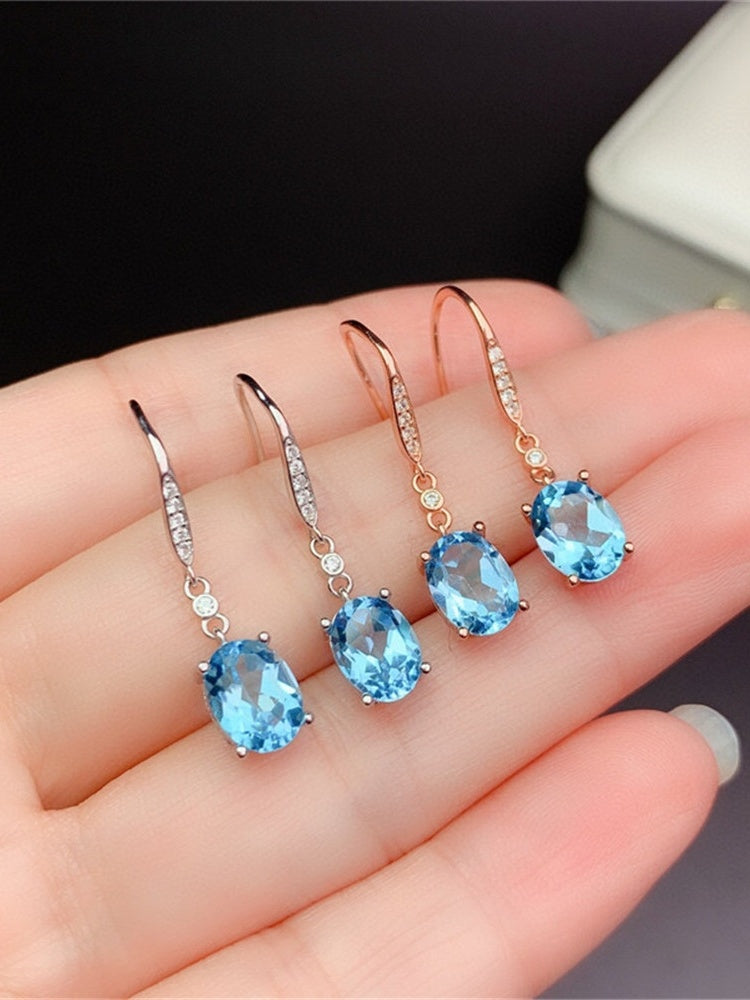 Fashion Natural Aquamarine Topaz Ear Hook Earrings