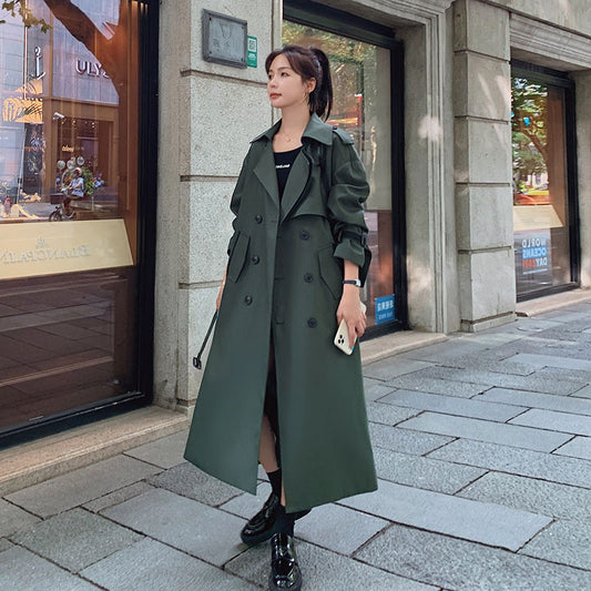 Loose Mid-length Retro Coat Army Green Double-breasted Trench Coat